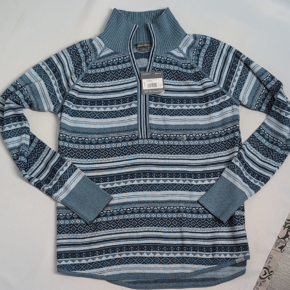 Eddie Bauer Sweaters - Eddie Bauer M Tall Womens's Blue and Gray/Blue Zip Up Sweater
